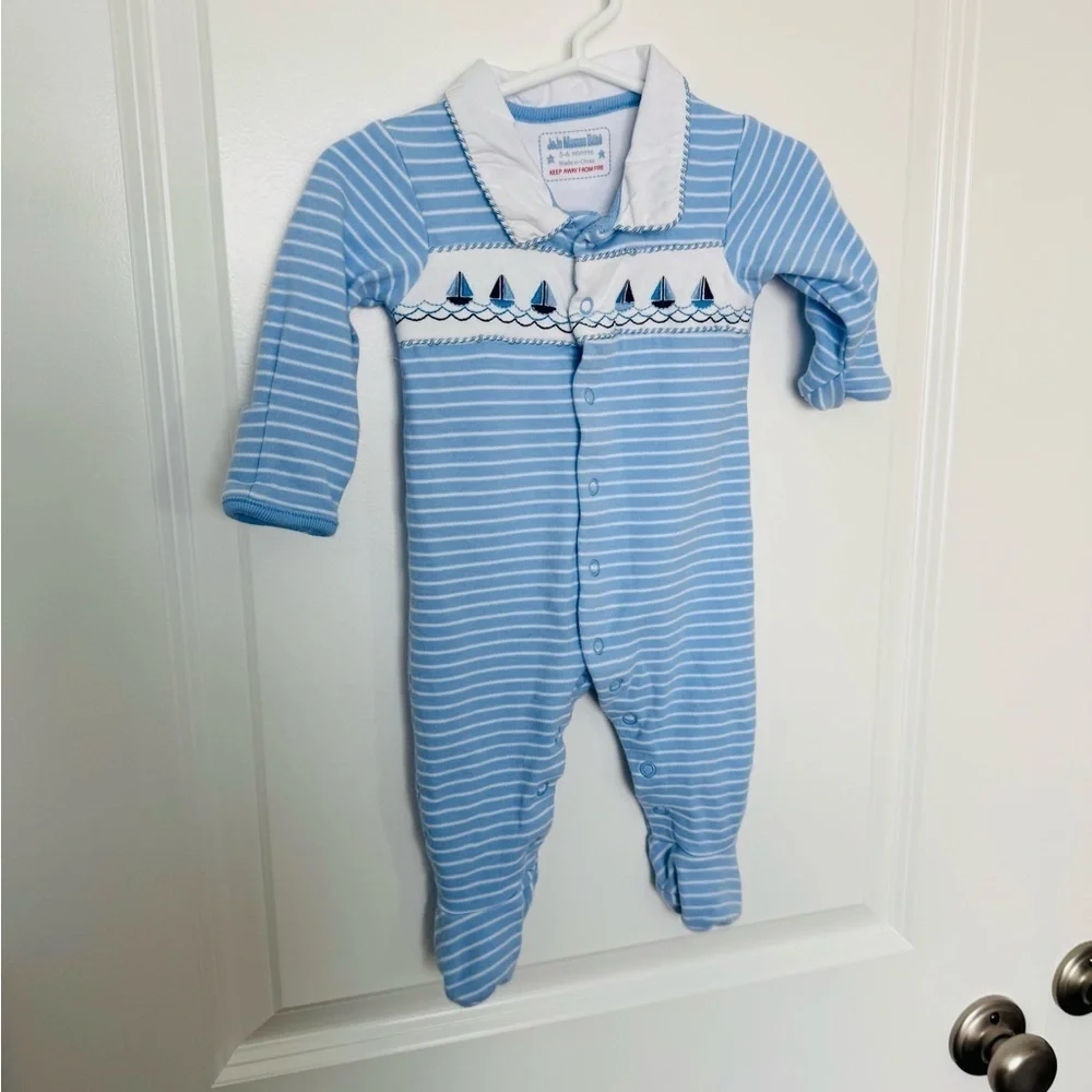 JoJo Maman Bebe Blue Boat Embroidered Sleepsuit 3-6M
